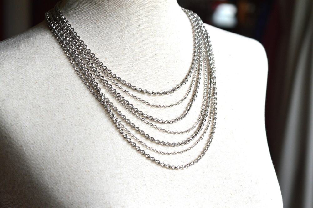 Vintage Avon 1970s Silver Tone Multi Strand Chain Necklace Bracelet Set